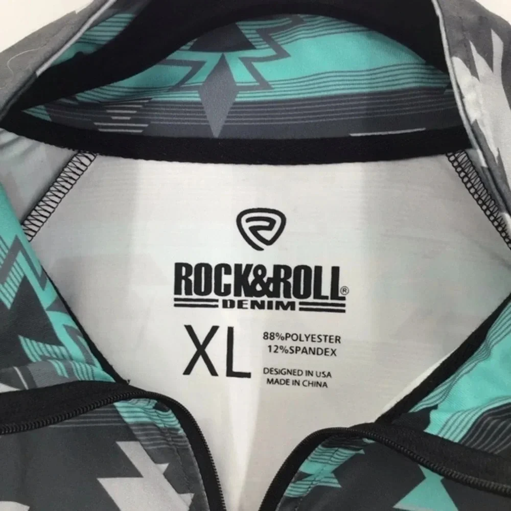 Rock & Roll Denim Men’s Turquoise Aztec Print Performance Quarter Zip - Picture 5 of 7